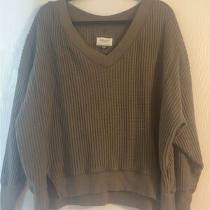American Eagle Outfitters Khaki V-Neck Sweater